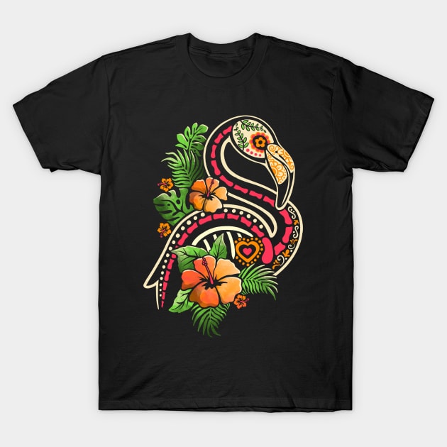 Flamingo tropical calavera T-Shirt by NemiMakeit